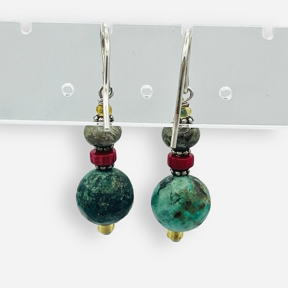 Sundance Catalog Earrings Sterling Silver Turquoise Coral Dangle Drop Beaded - Picture 3 of 6